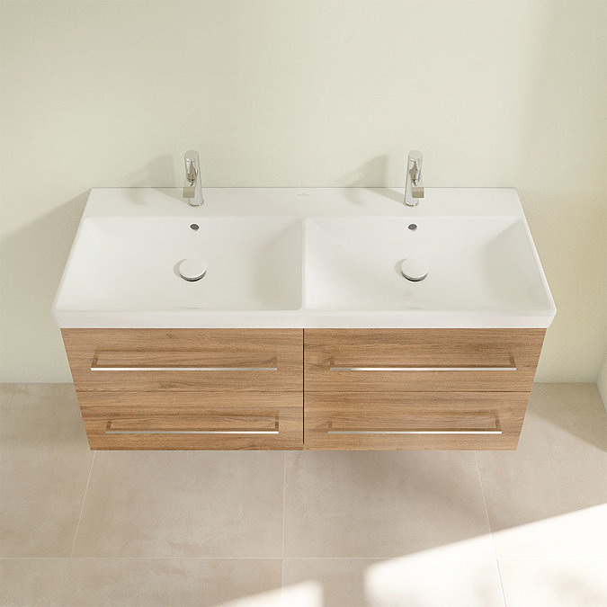 Villeroy and Boch Avento Oak Kansas 1200mm Wall Hung 4-Drawer Double Vanity Unit  Standard Large Ima