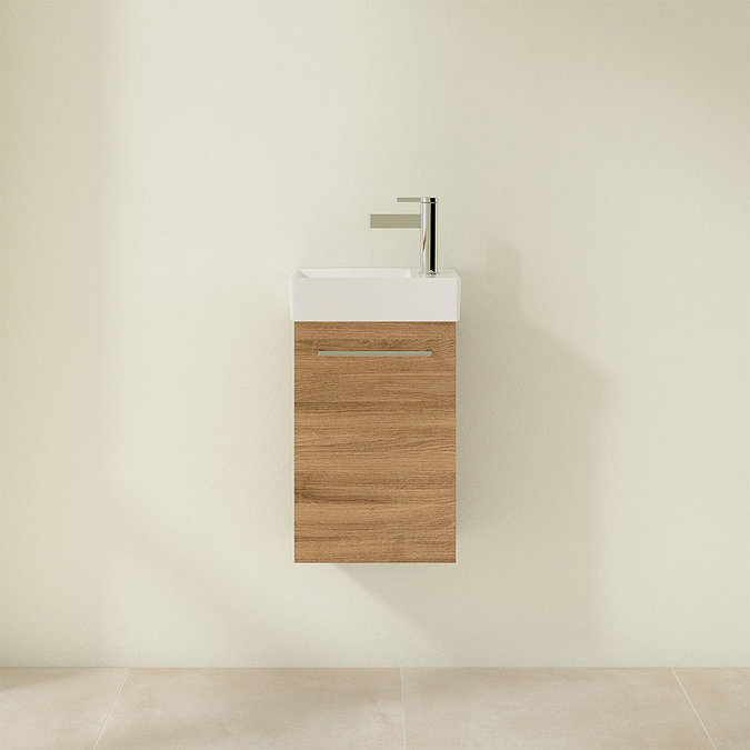 Villeroy and Boch Avento Oak Kansas 360mm Wall Hung Vanity Unit with Left Bowl Basin Feature Large