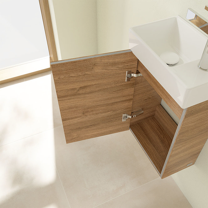 Villeroy and Boch Avento Oak Kansas 360mm Wall Hung Vanity Unit with Left Bowl Basin  additional Lar