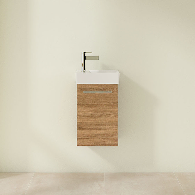 Villeroy and Boch Avento Oak Kansas 360mm Wall Hung Vanity Unit with Right Bowl Basin Feature Large
