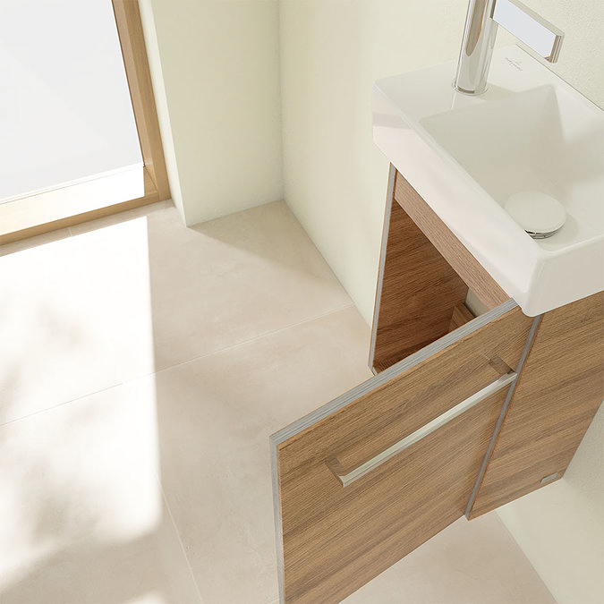 Villeroy and Boch Avento Oak Kansas 360mm Wall Hung Vanity Unit with Right Bowl Basin  Newest Large 