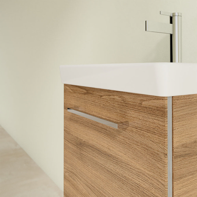 Villeroy and Boch Avento Oak Kansas 450mm Wall Hung 1-Door Vanity Unit In Bathroom Large Image