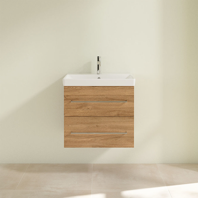 Villeroy and Boch Avento Oak Kansas 600mm Wall Hung 2-Drawer Vanity Unit Feature Large Image