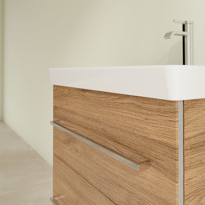 Villeroy and Boch Avento Oak Kansas 600mm Wall Hung 2-Drawer Vanity Unit In Bathroom Large Image