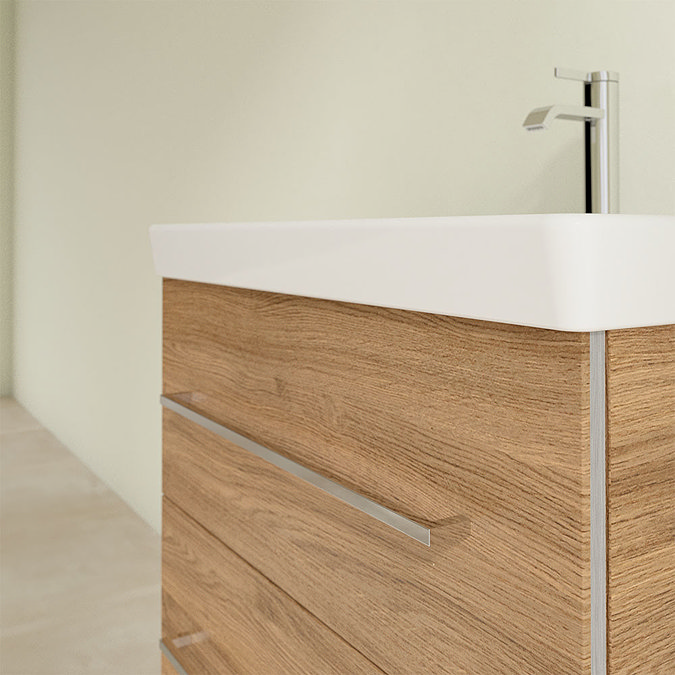 Villeroy and Boch Avento Oak Kansas 650mm Wall Hung 2-Drawer Vanity Unit In Bathroom Large Image