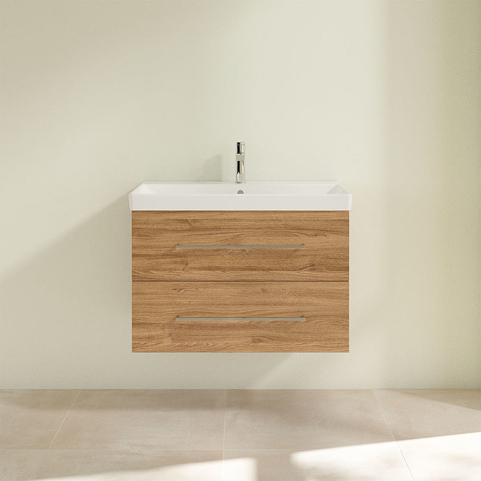 Villeroy and Boch Avento Oak Kansas 800mm Wall Hung 2-Drawer Vanity Unit Feature Large Image