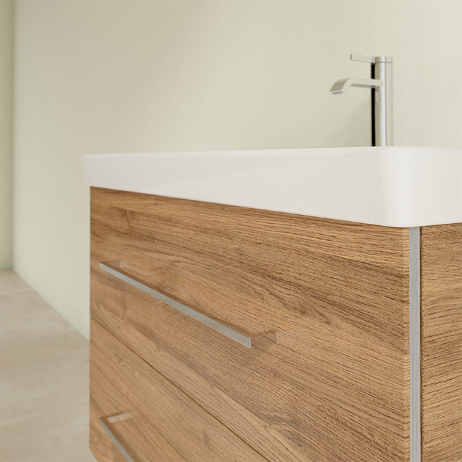 Villeroy and Boch Avento Oak Kansas 800mm Wall Hung 2-Drawer Vanity Unit In Bathroom Large Image