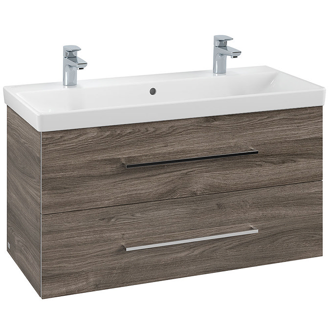 Villeroy and Boch Avento Stone Oak 1000mm Wall Hung 2-Drawer Double Vanity Unit Large Image