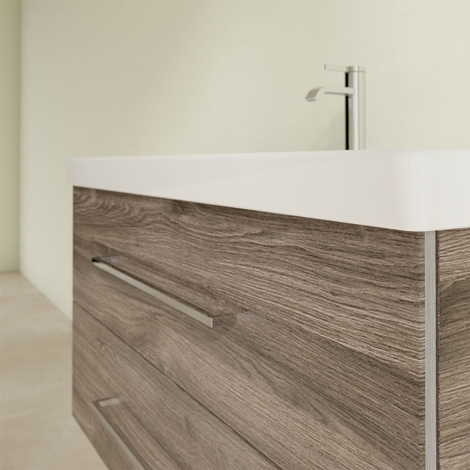 Villeroy and Boch Avento Stone Oak 1000mm Wall Hung 2-Drawer Vanity Unit In Bathroom Large Image