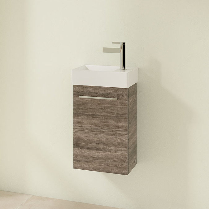 Villeroy and Boch Avento Stone Oak 360mm Wall Hung Vanity Unit with Left Bowl Basin  additional Large Image