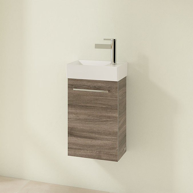 Villeroy and Boch Avento Stone Oak 360mm Wall Hung Vanity Unit with Left Bowl Basin additional Large Image