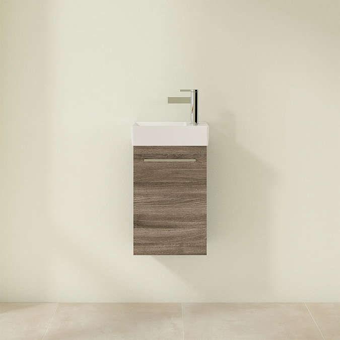 Villeroy and Boch Avento Stone Oak 360mm Wall Hung Vanity Unit with Left Bowl Basin Feature Large I