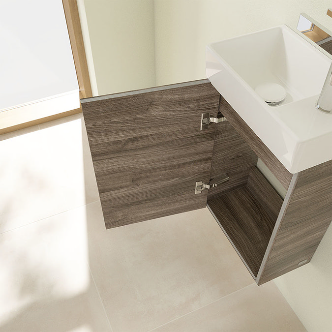 Villeroy and Boch Avento Stone Oak 360mm Wall Hung Vanity Unit with Left Bowl Basin additional Larg