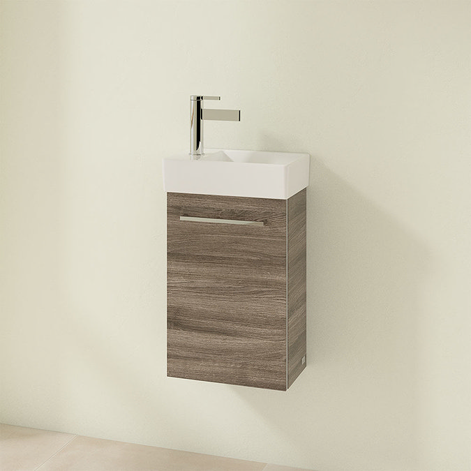 Villeroy and Boch Avento Stone Oak 360mm Wall Hung Vanity Unit with Right Bowl Basin Profile Large