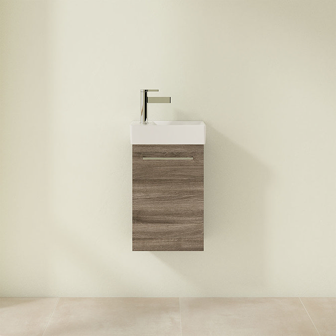 Villeroy and Boch Avento Stone Oak 360mm Wall Hung Vanity Unit with Right Bowl Basin Feature Large