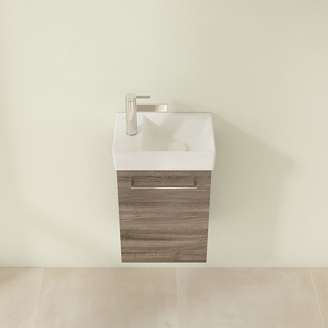 Villeroy and Boch Avento Stone Oak 360mm Wall Hung Vanity Unit with Right Bowl Basin Standard Large