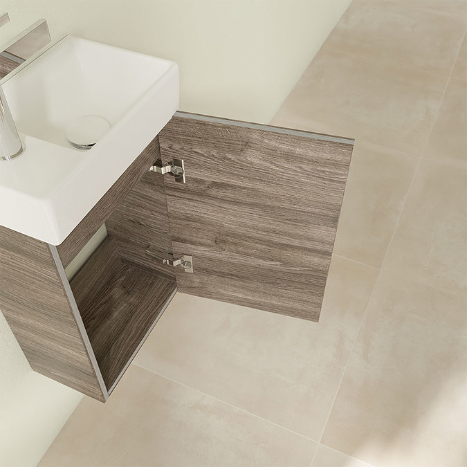 Villeroy and Boch Avento Stone Oak 360mm Wall Hung Vanity Unit with Right Bowl Basin  additional Lar