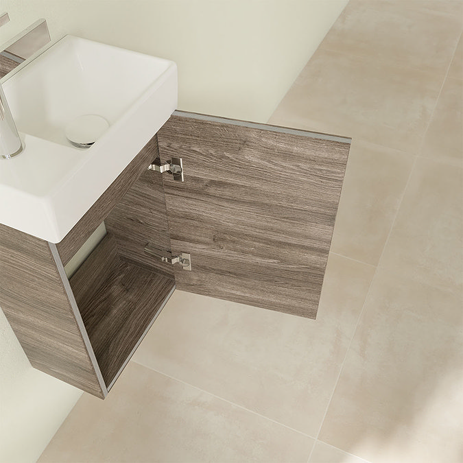 Villeroy and Boch Avento Stone Oak 360mm Wall Hung Vanity Unit with Right Bowl Basin additional Lar