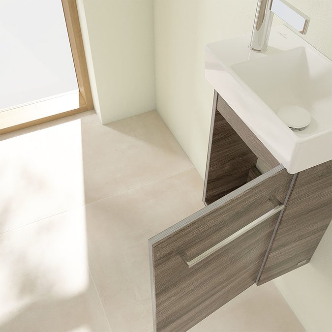 Villeroy and Boch Avento Stone Oak 360mm Wall Hung Vanity Unit with Right Bowl Basin  Newest Large I