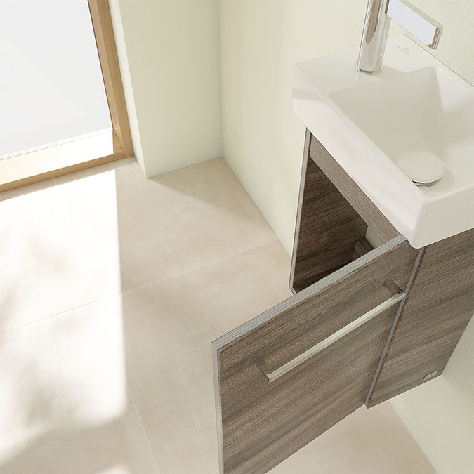 Villeroy and Boch Avento Stone Oak 360mm Wall Hung Vanity Unit with Right Bowl Basin Newest Large I