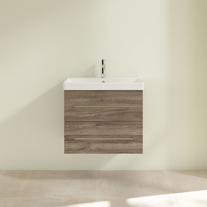 Villeroy and Boch Avento Stone Oak 650mm Wall Hung 2-Drawer Vanity Unit Feature Large Image