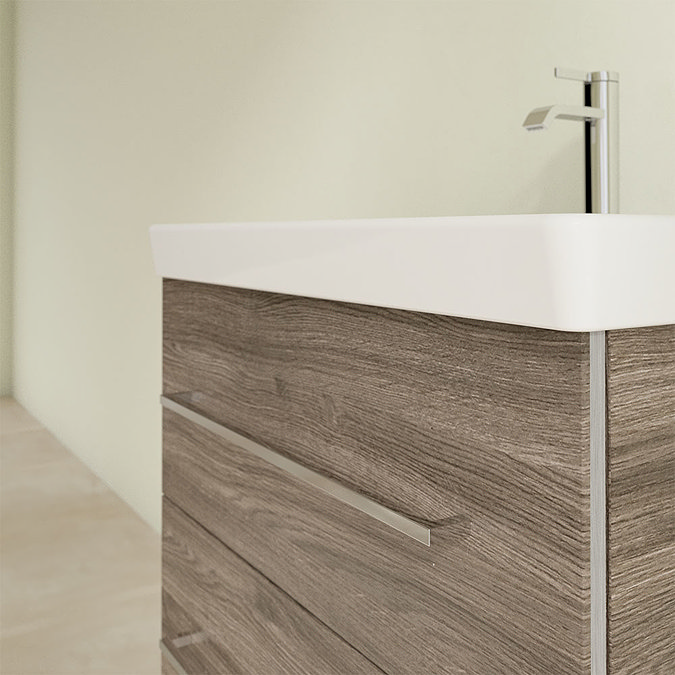 Villeroy and Boch Avento Stone Oak 650mm Wall Hung 2-Drawer Vanity Unit In Bathroom Large Image