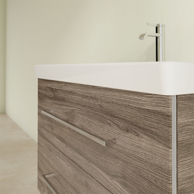 Villeroy and Boch Avento Stone Oak 800mm Wall Hung 2-Drawer Vanity Unit In Bathroom Large Image