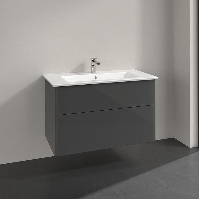 Villeroy and Boch Finero Glossy Grey 1000mm Wall Hung 2-Drawer Vanity Unit