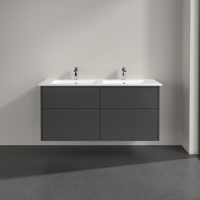 Villeroy and Boch Finero Glossy Grey 1300mm Wall Hung 4-Drawer Double Vanity Unit