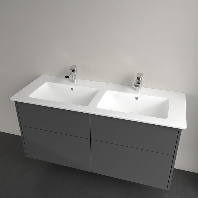 Villeroy and Boch Finero Glossy Grey 1300mm Wall Hung 4-Drawer Double Vanity Unit