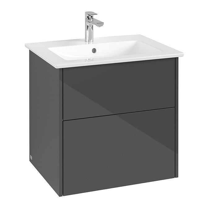 Villeroy and Boch Finero Glossy Grey 650mm Wall Hung 2-Drawer Vanity Unit