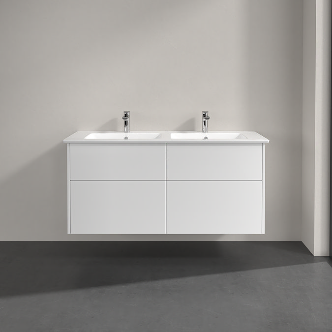 Villeroy and Boch Finero Glossy White 1300mm Wall Hung 4-Drawer Double Vanity Unit