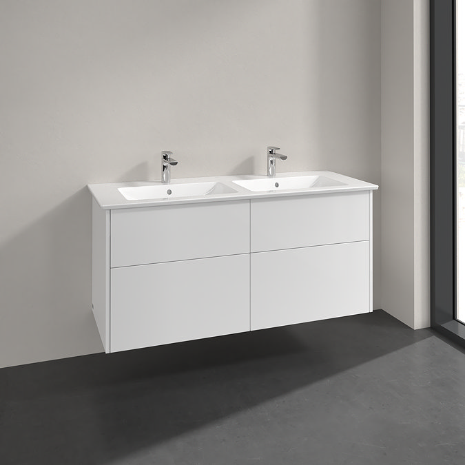 Villeroy and Boch Finero Glossy White 1300mm Wall Hung 4-Drawer Double Vanity Unit
