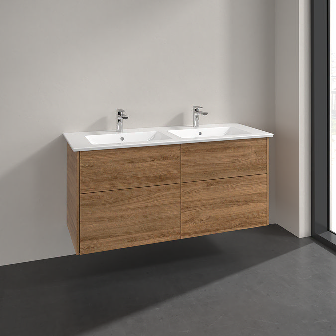 Villeroy and Boch Finero Oak Kansas 1300mm Wall Hung 4-Drawer Double Vanity Unit