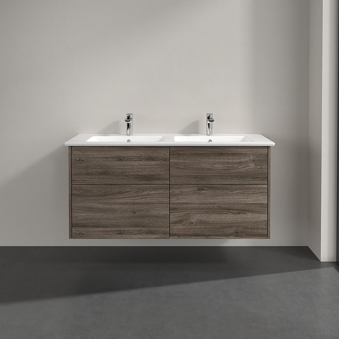 Villeroy and Boch Finero Stone Oak 1300mm Wall Hung 4-Drawer Double Vanity Unit