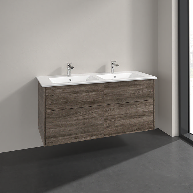 Villeroy and Boch Finero Stone Oak 1300mm Wall Hung 4-Drawer Double Vanity Unit