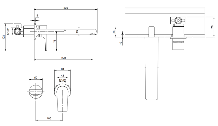 Villeroy and Boch Liberty Wall Mounted Single Lever Basin Mixer - Chrome