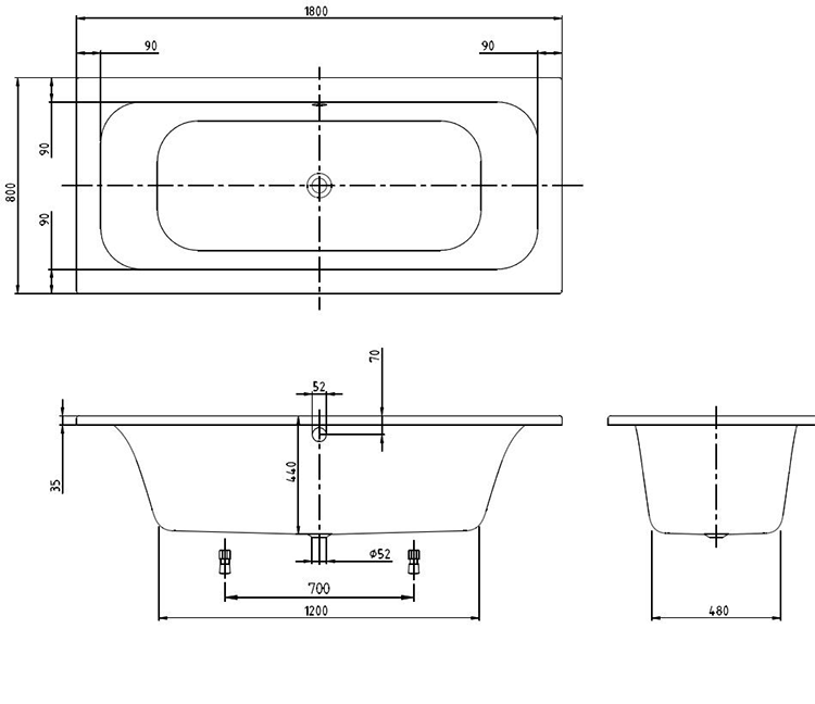 1800 x 800mm