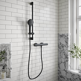 Villeroy and Boch Matt Black Round Exposed Thermostatic Shower Mixer Set