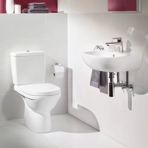 Villeroy and Boch O.novo Rimless Close Coupled Toilet (Side/Rear Entry Water Inlet) + Soft Close Sea