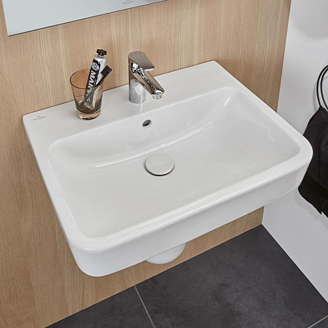 Villeroy and Boch O.novo Square 1TH Washbasin + Semi Pedestal  Profile Large Image