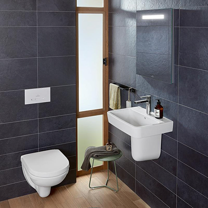 Villeroy and Boch O.novo Square 1TH Washbasin + Semi Pedestal  Standard Large Image