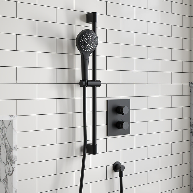 Villeroy and Boch Round Verve Complete Shower Set with Slider Rail Kit - Matt Black