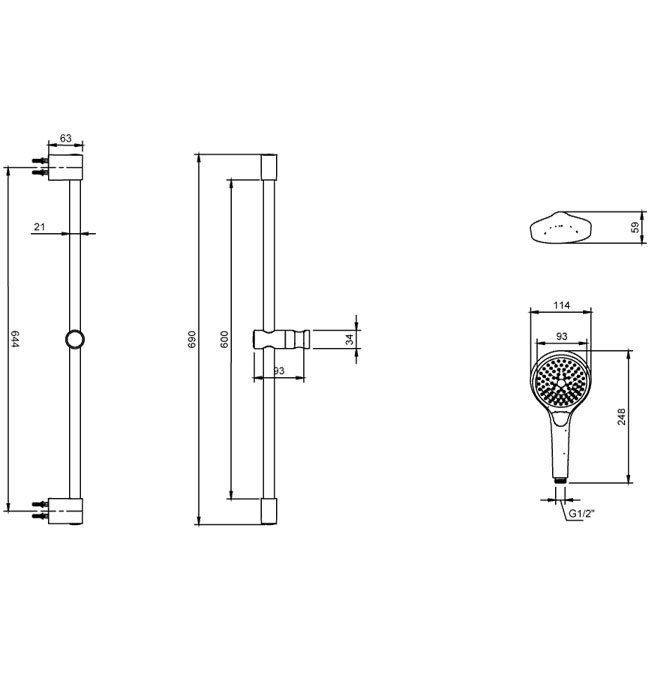 Villeroy and Boch Round Verve Complete Shower Set with Slider Rail Kit - Matt Black