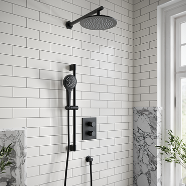 Villeroy and Boch Round Verve Complete Shower Set with Slider Rail Kit - Matt Black