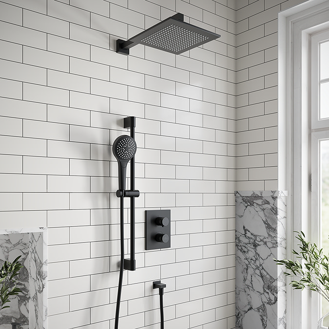 Villeroy and Boch Square Verve Complete Shower Set with Slider Rail Kit - Matt Black