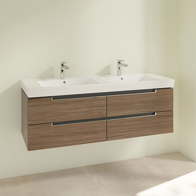 Villeroy and Boch Subway 2.0 Arizona Oak 1300mm Wall Hung Double Basin Vanity Unit  Profile Large Im