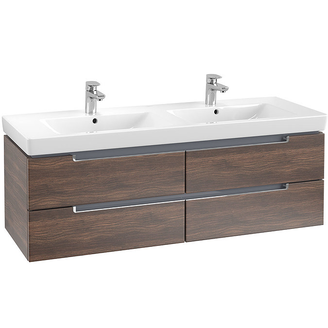 Villeroy and Boch Subway 2.0 Arizona Oak 1300mm Wall Hung Double Basin Vanity Unit Large Image