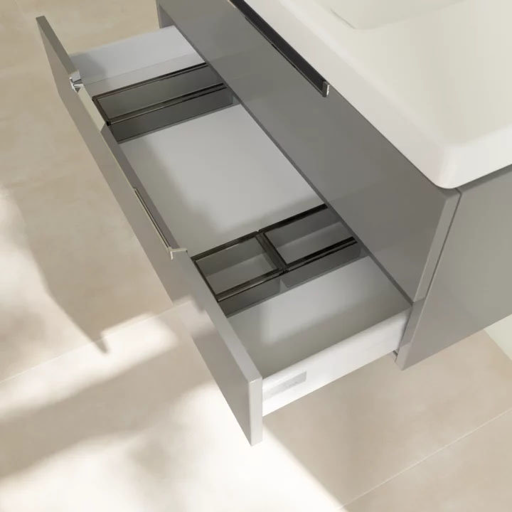Villeroy and Boch Subway 2.0 Glossy Grey 1000mm Wall Hung 2-Drawer Vanity Unit In Bathroom Large Im