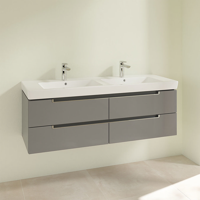 Villeroy and Boch Subway 2.0 Glossy Grey 1300mm Wall Hung Double Basin Vanity Unit Profile Large Im